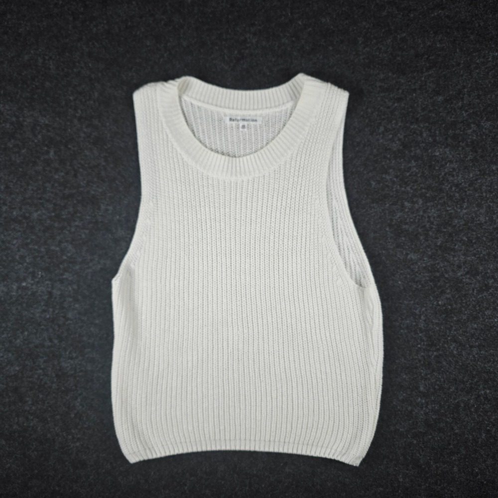 Reformation White Ribbed Knit Sleeveless Tank Top Vest Semi Sheer Women's XS
